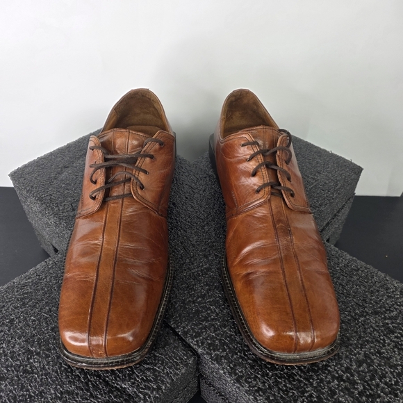 Marco Luigi Men's 12A Brown Leather Derby Dress Shoes Square Toe Vero Cuoio - Picture 2 of 9